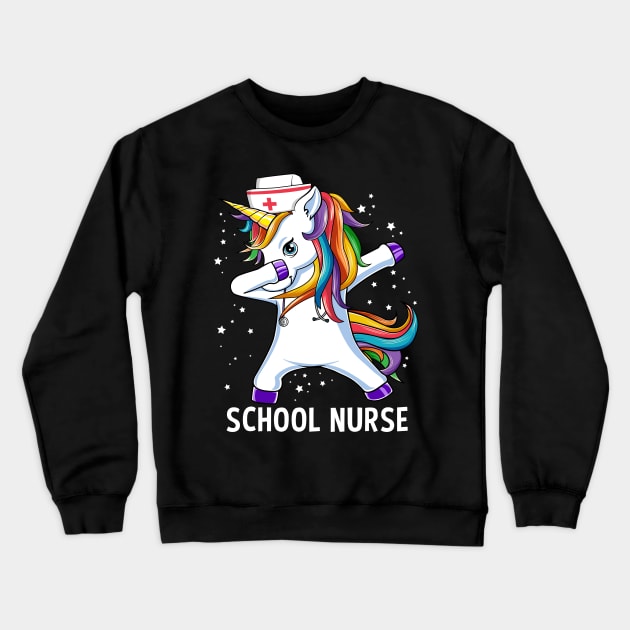 Dabbing Unicorn School Nurse Funny Gift Crewneck Sweatshirt by HCMGift